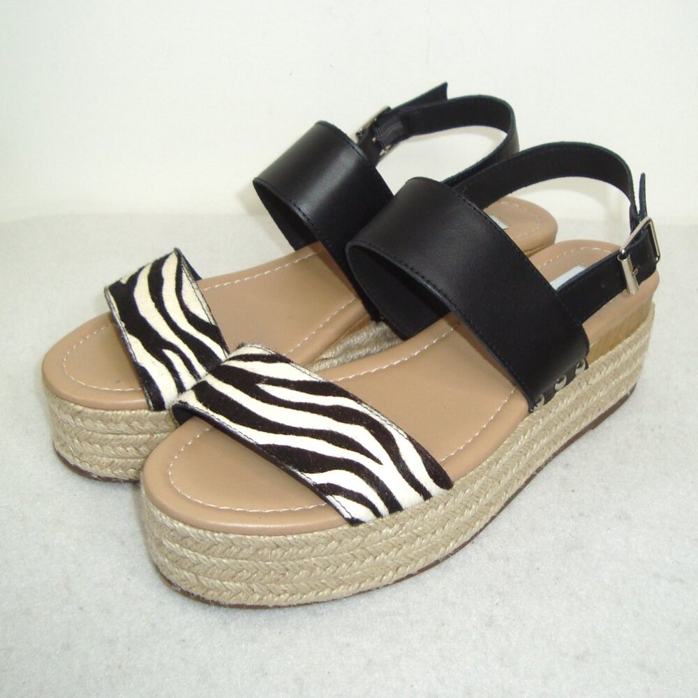 NWOT Steve Madden Fifer Espadrille Zebra Calf Hair Leather Wedge Sandals Size 10